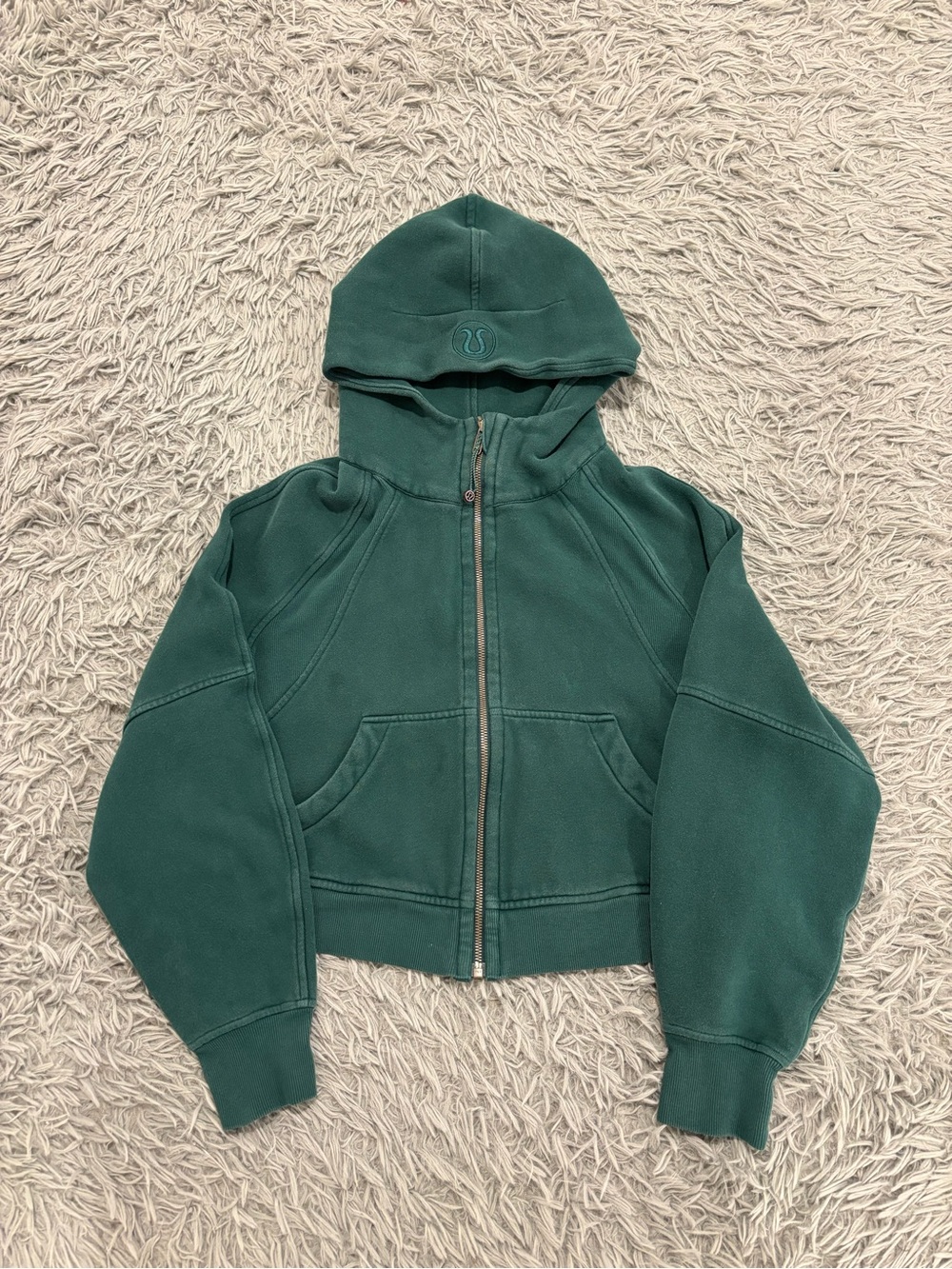 Lululemon Womens Scuba Oversized Full Zip Crop Hoodie Teal Green XS/S Athleisure